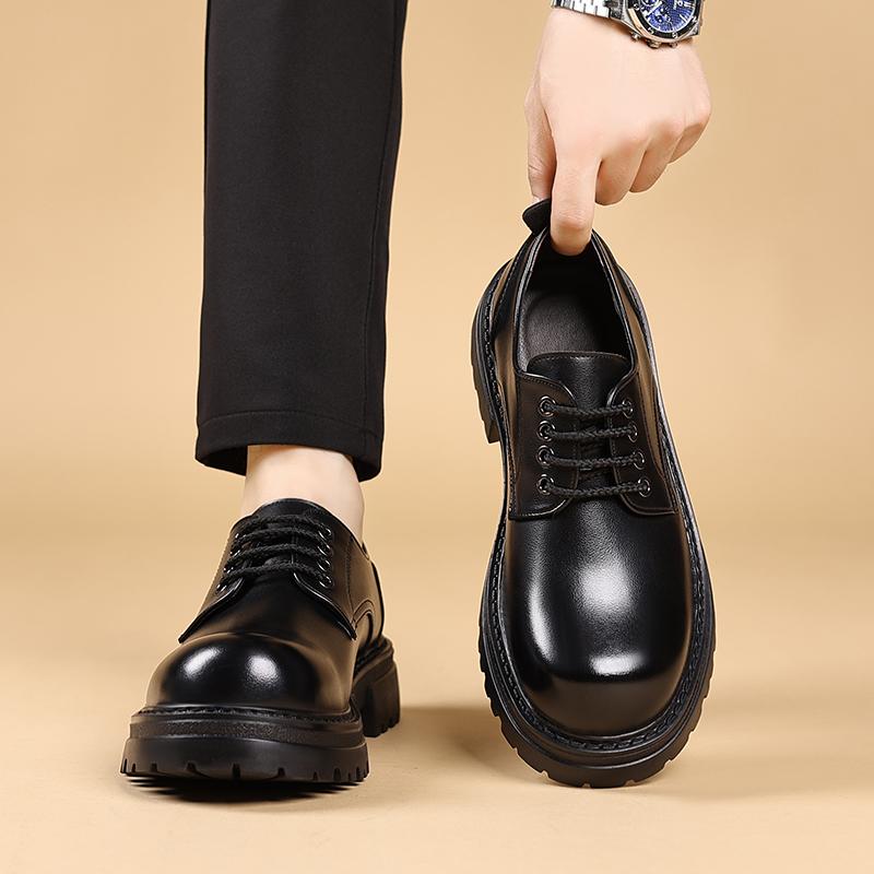 Thick Soled Business Formal Shoes Casual Non Slip Leather Shoes For Mens Comfortable Black Leather Shoes  JZ-666-66