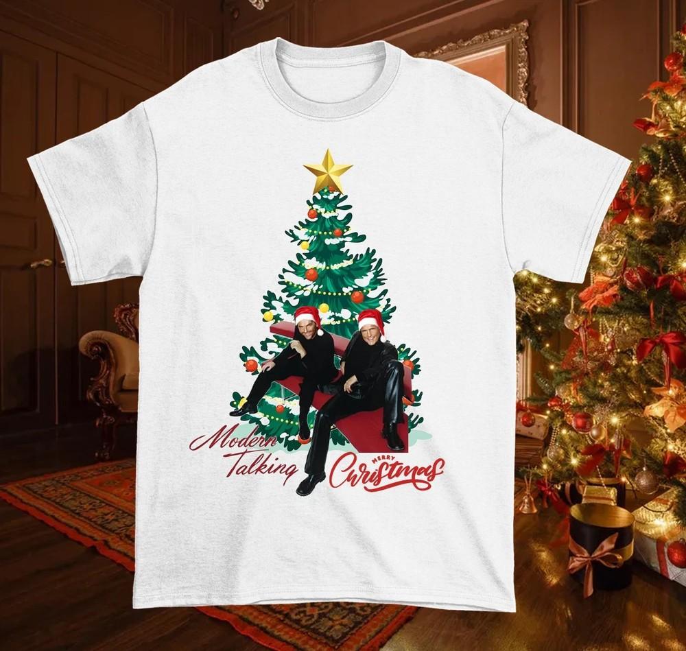 NEW Modern Talking Merry Christmas Tree White Unisex All Size T-shirt D121 Unisex T-Shirt L