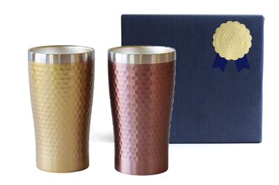 Kintoen Luxe 340ml Thermos Gold Vacuum Stainless Premiere 51432 Tumbler, Pair, & Pink, Insulated, Double-Walled, Steel, Aoyama,