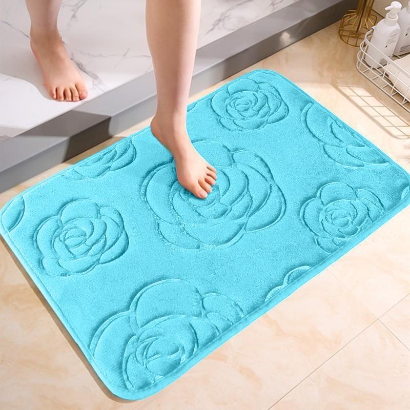 Badmattor Rose Flower Präglat badrum Badmatta Flanell Halkfri matta i badkar Golvmatta Duschrum Dörrmatta Memory Foam Pad Tvättbar matta
