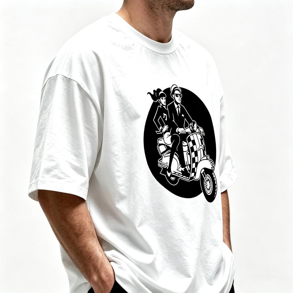 Unisex Casual Short Sleeve Tee Modal Soft Fabric Retro Scooter Couple Graphic Print Loose Oneck Streetwear Daily Tops