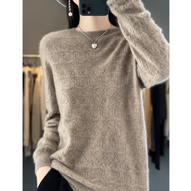 Suéter de mujer, cachemira Qinghe, 30% cachemira 70% lana, jersey de punto de invierno, suéter de otoño, suéter de cachemira de mujer, top de punto, manga larga