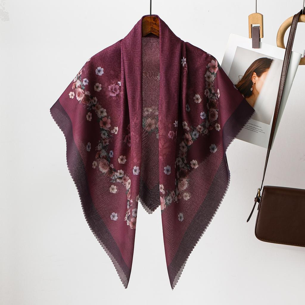 Blumenmuster Wellen Viskose Quadratisches Tuch Muslimische Hijabs Baumwoll Kopftuch Damenmode Malaysia Taschentuch Foulard 110*110cm