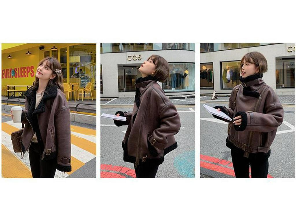 Women's Faux Suede Shearling Motorcycle Jacket 2025: Winter Fleece-Lined, Thick Style