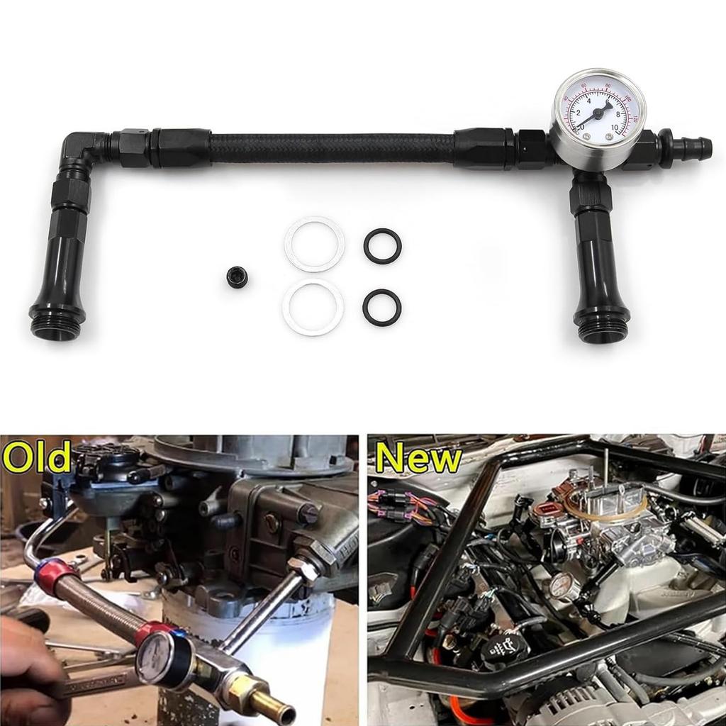 AN6 Dual Feed Carb Fuel Line Double Pump with Vacuum Pressure Gauge Aluminum Alloy Replacement for 4150 Carburetor 7Celsius8 -20 Threa