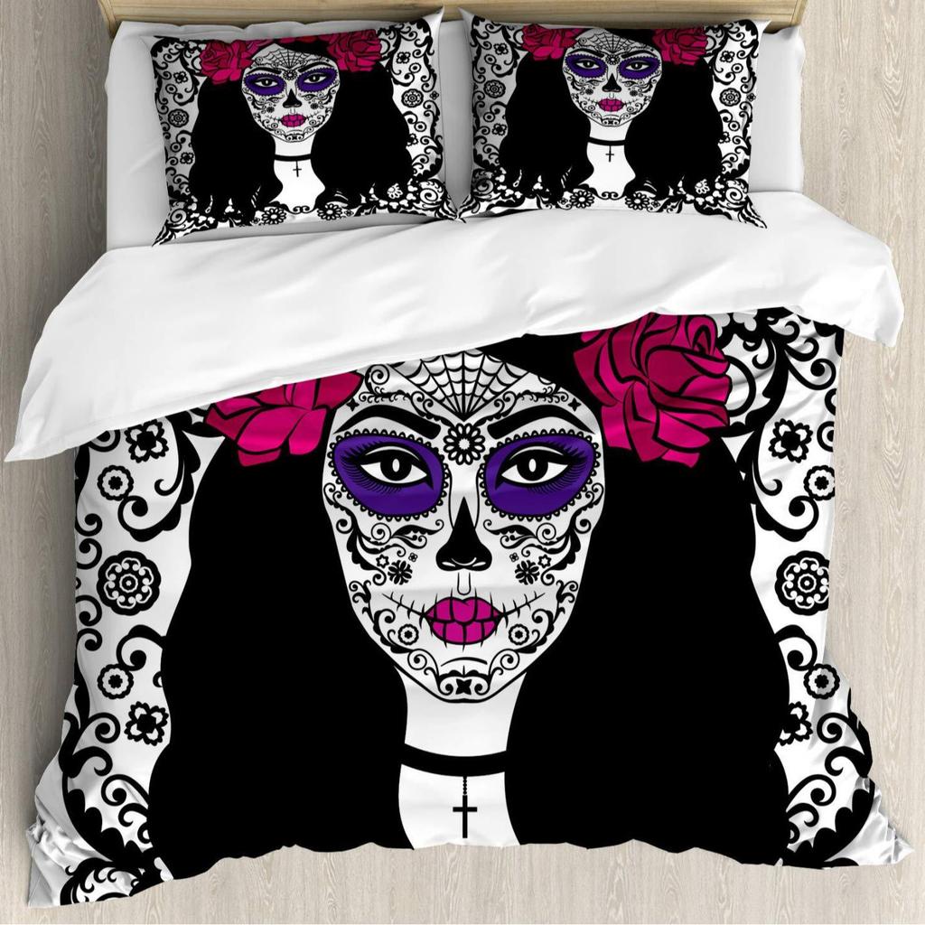 Gothic Skull Flower Three-Piece Digital Printing Bedding