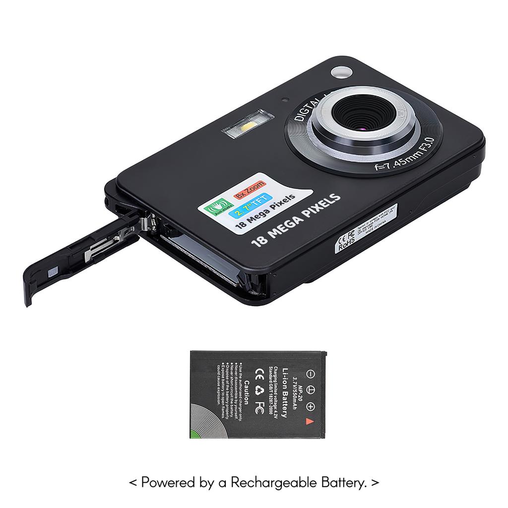 720p Digitalkamera Video-Camcorder 18 MP Po 8-fach Zoom Anti-Shake 2,7-Zoll-Tft-Bildschirm Eingebauter Lithium-Akku für Kinder und Jugendliche