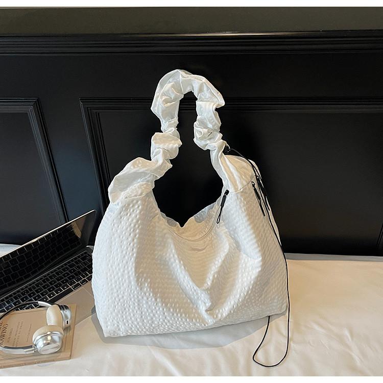 IELGY Large-Capacity Summer All-Match Canvas One-Shoulder Messenger Pleated Tote Bag