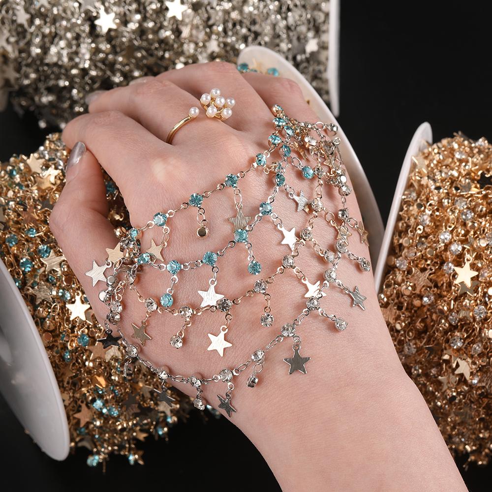 1Meter Star Chains Micro Inlay Crystal Stars Copper Chains for Handmade Bracelet Necklace Supplies DIY Jewelry Making Components