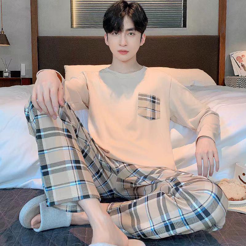 Мужской комплект пижамы с длинным рукавом, весенне-осенний повседневный стиль, можно носить на улице L