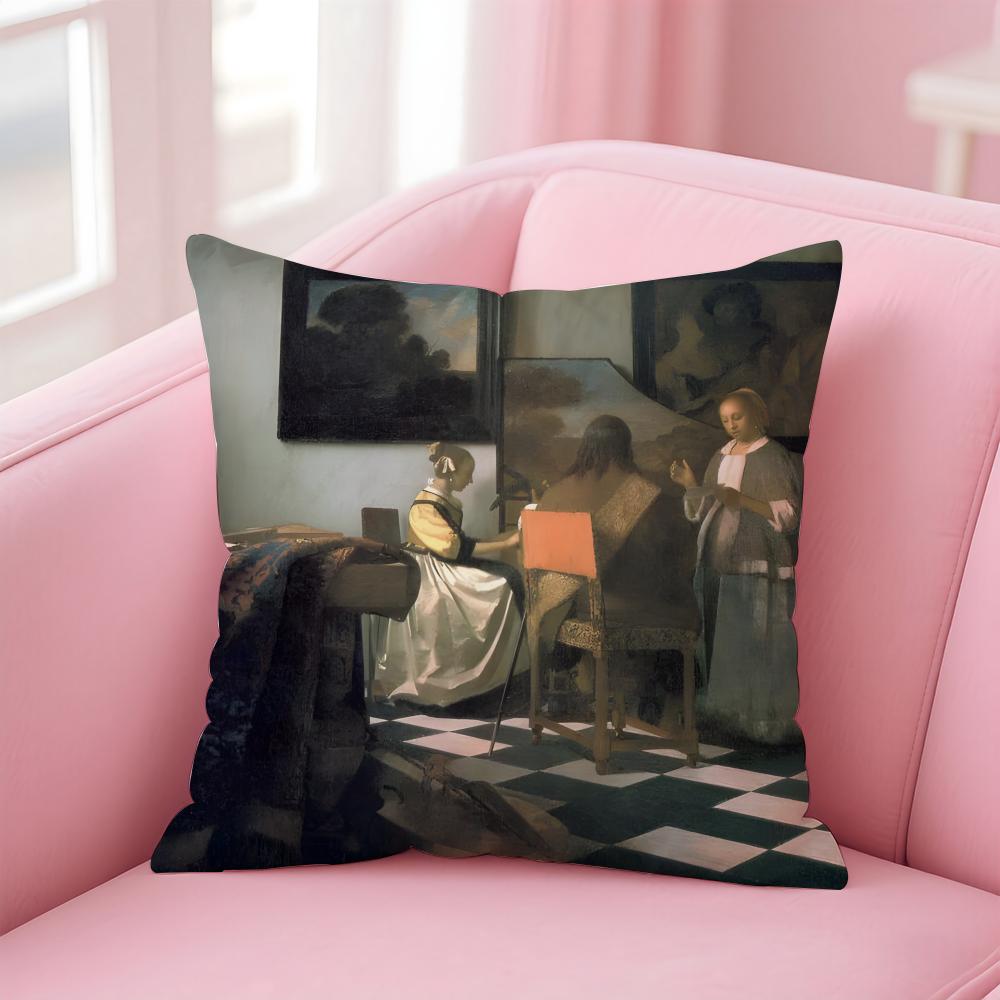 Artistic JJohannes Vermeer Cushion Cover Pillow Case Ultra Soft Skin Friendly Fabric Cloud Like Comfort Concealed Zipper