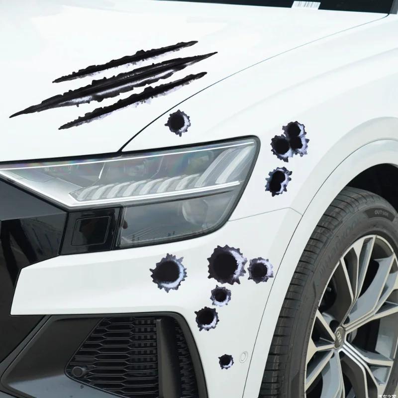 Car Styling 3D Fake Hole Sticker Motorcycle Helmet Body Simulation Scratch Hole Decal Funny Emblem Symbol Stickers