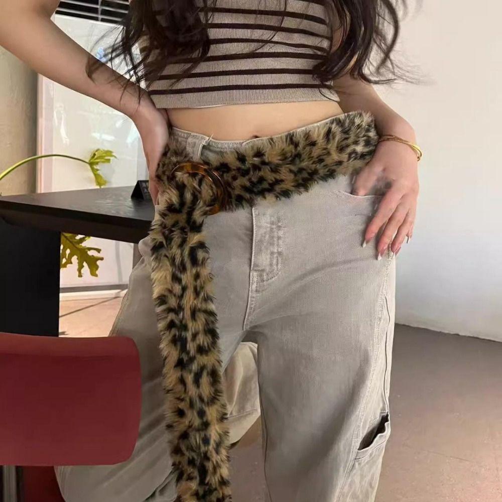 Jeans Decor Leopard Print Plush Belt Resin Buckle Jazz Dance Costumes Accessory Ladies