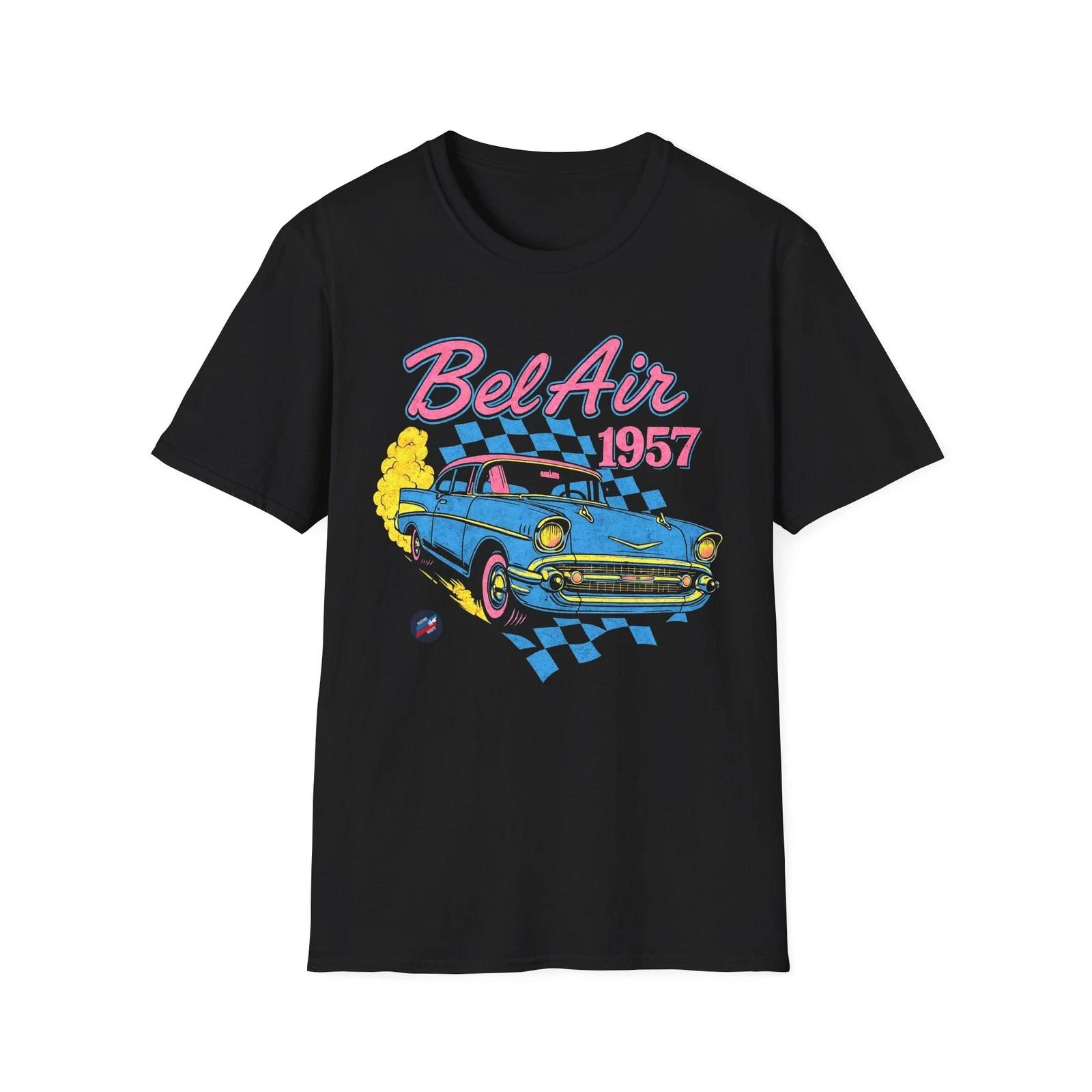 1957 Chevy Bel Air Retro T-Shirt Hot Rod Classic Car Graphic Tee Vintage Style XL
