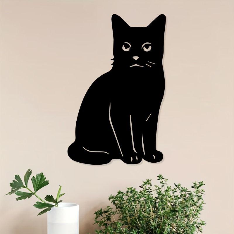 Black metal cat wall decor for home and garden, Halloween gift