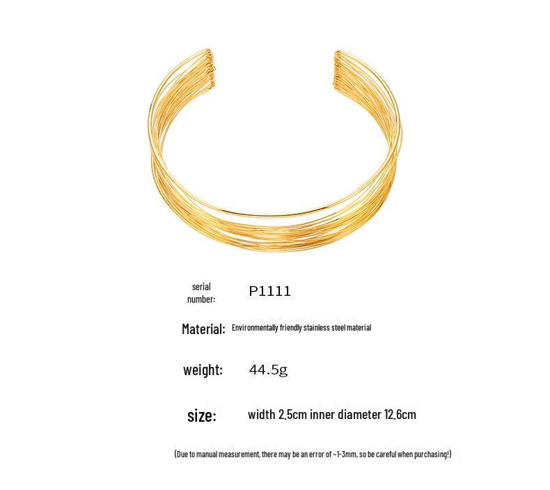 Oumaijia Edelstahl Drahtumwickter Choker & Offener Armreif - Europäischer & Amerikanischer Punk-Stil Schmuck
