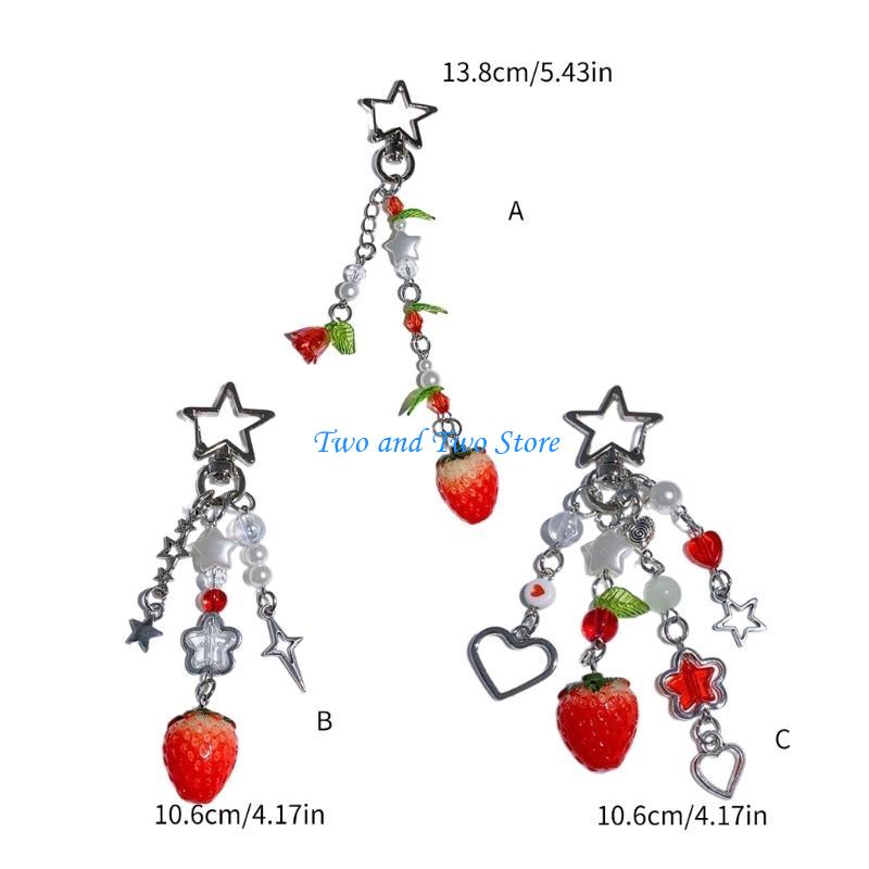 HX6F Multicolor Phone Lanyard Lovely Strawberry Pendant Keychain Anti-Lost Phones Chains Cellphones String Straps Accessory