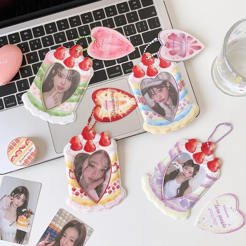 Kpop PVC Photocard Holder with Keychain Pendant Kawaii Card Protector for 54x86mm Idol Photo Fit Students Girls Gift