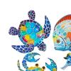 4 Stück Holz Strand Wanddeko Bunte Meeresschildkröte Fisch Krabbe Seepferdchen Außen Skulpturen Meeres-Thema Wandkunst für Gartenzaun Hauswand