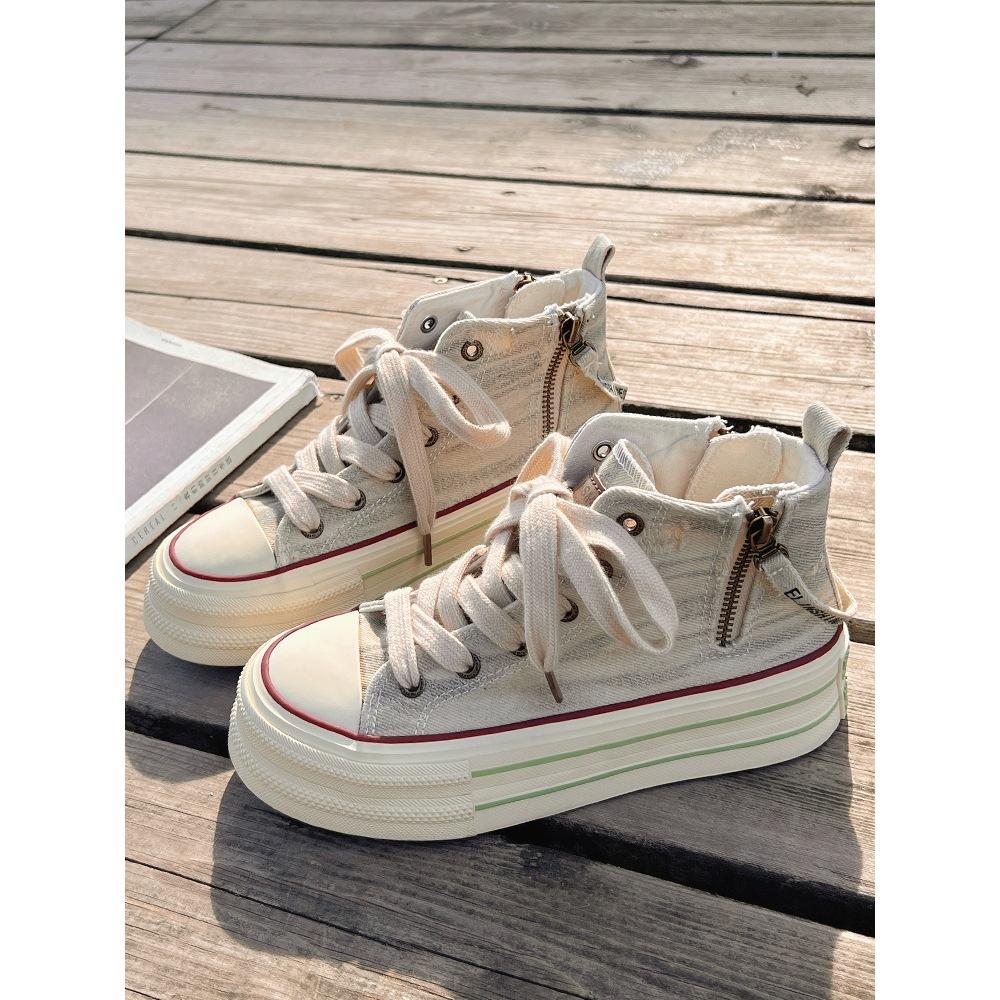 High-top canvas shoes women's spring and autumn thick baseplate shoes 2025 new students niche versatile chic shoes casual shoes