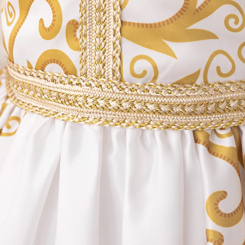 Middle Eastern Muslim Princess Evening Dress for Toddlers - White Patchwork Design