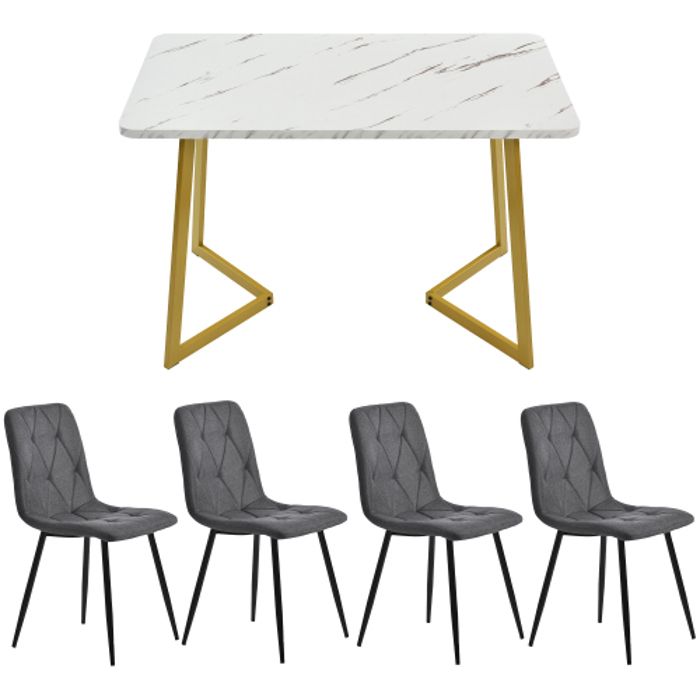 Dining Room Set - MUVOE - Table 117x68 Cm - 4 Chairs - Grey - Rectangular