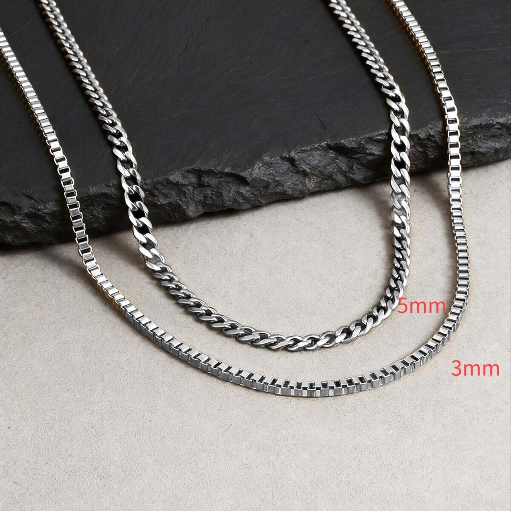 2pcs Trendy Chain Necklace for Men Boys,Stainless Steel Silver Gold Color Cuban Chain Collars,Box Chain Twisted Rope Chain Gift