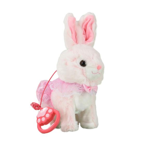 

Electric Plush Rabbit Toy with Leash Singing Walking Bunny Plushie Toddlers Boys Girls Interactive Simulation Stuffed Animal Toy рожевий