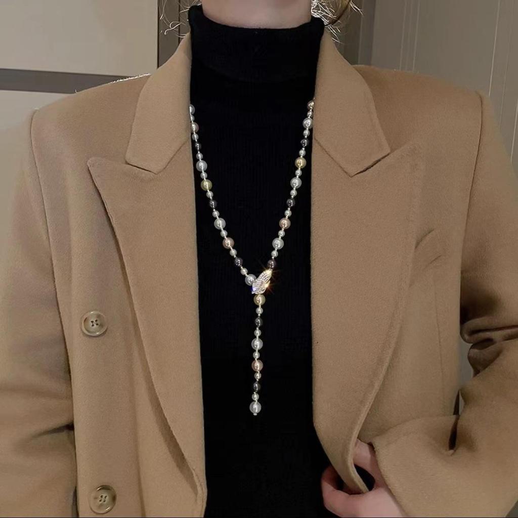 Verstellbare Pulloverkette mit Perlen: High-End 2025 Herbst Winter Schlüsselbein Kette für Damen Schlüsselbein Kette