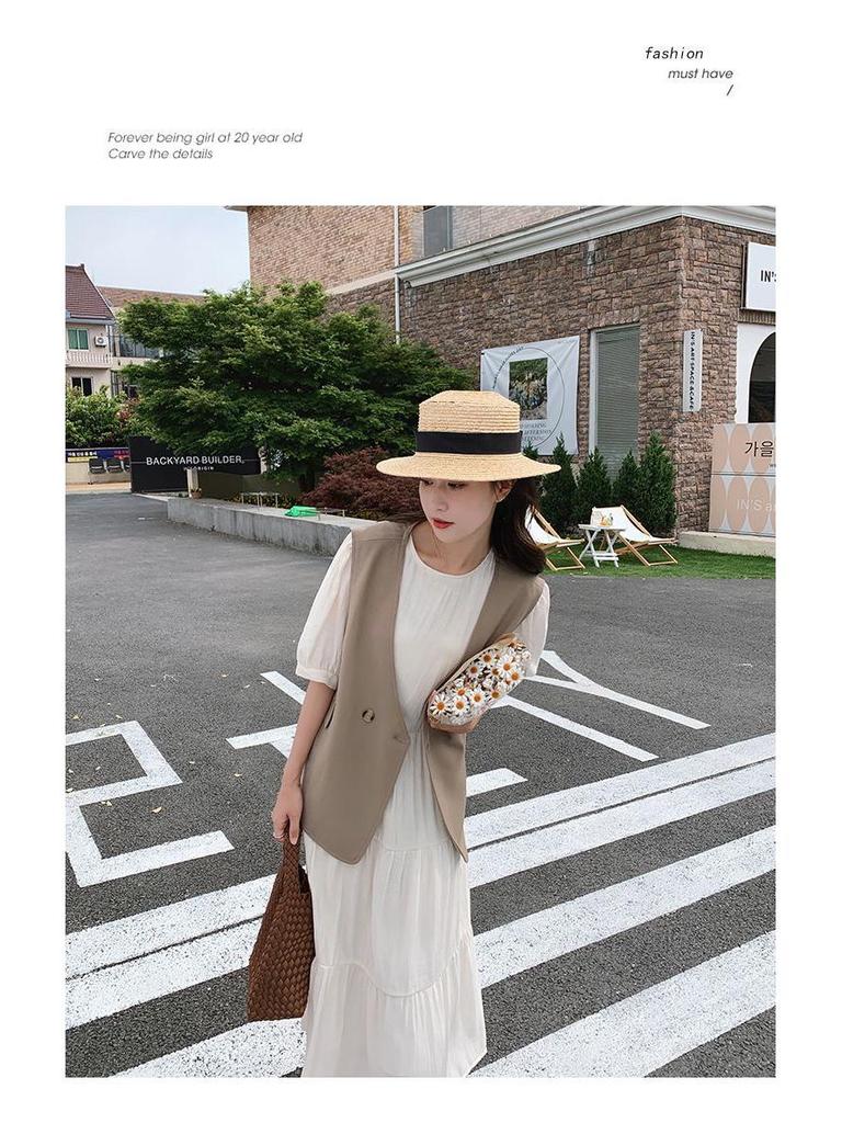 Elegant Summer 2026 White Pleated Retro Vest & Dress Set for Women