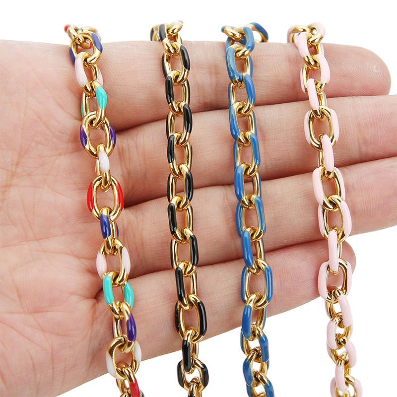 8mm Stainless Steel Colorful Enamel Cross DIY Chunky Hip Hop Chain for Necklace or Bracelet