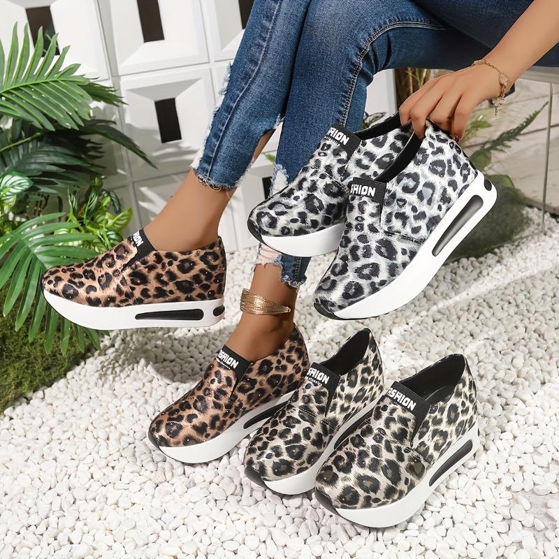 Women's Leopard Print Slip-On Sneakers - Comfortable Casual Shoes with Synthetic Cover Upper, Breathable Fabric Lining & Cushioned PU