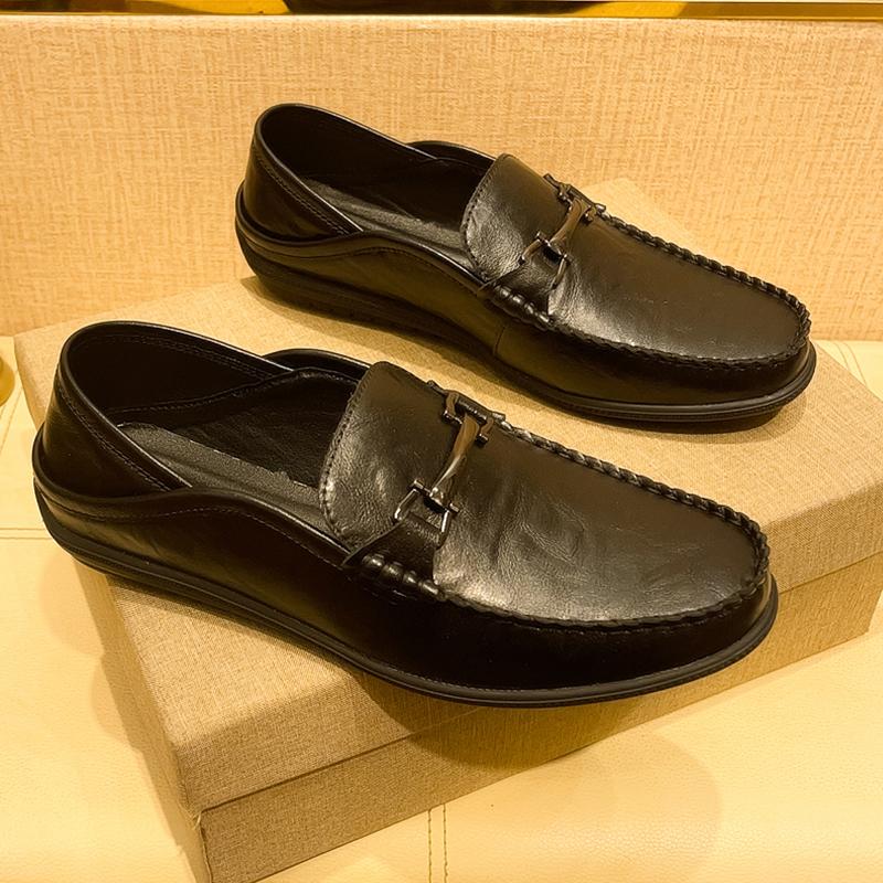 2026 Men's Genuine Leather Driving Moccasins - Classic Brown with Metal Buckle & Anti-Slip Rubber Sole for Casual and Business