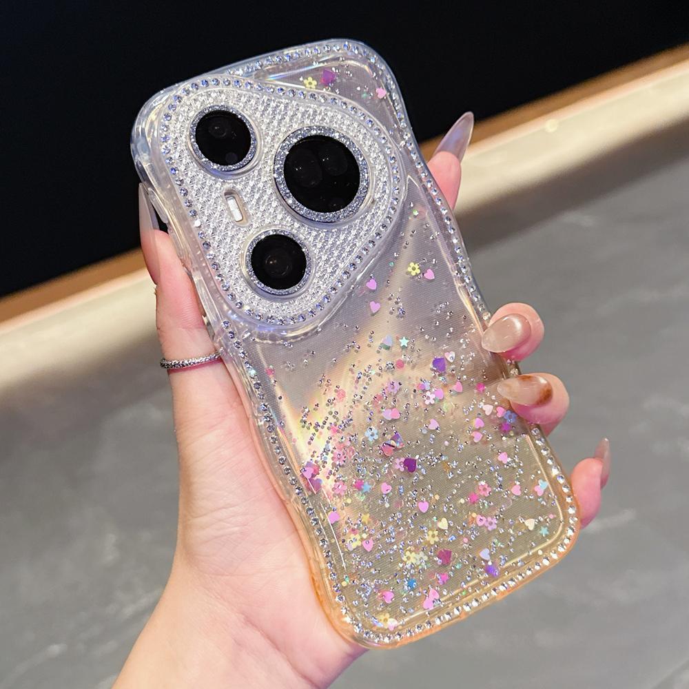 KEYSION Gradient Transparent Glitter Jewelle Phone Case for Huawei Pura 70 80 Pro 70 Ultra Lens Protector Shockproof Back Cover