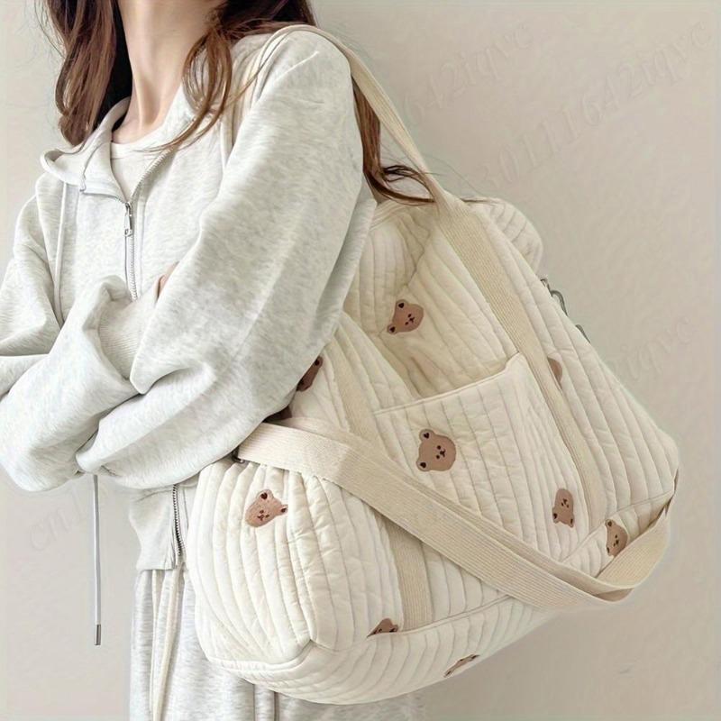 Baby Diaper Bag Embroidered Nappy Organizer Messenger Bag Cute Cartoon Shoulder Bag with Zipper Luggage Tote Bag for Travel