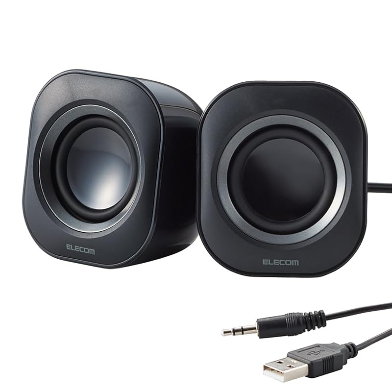 ELECOM PC Speakers, 3.5mm connection, compact, lightweight, easy connection [for PCs, smartphones, music players, etc.], Black MS-P08UECBK