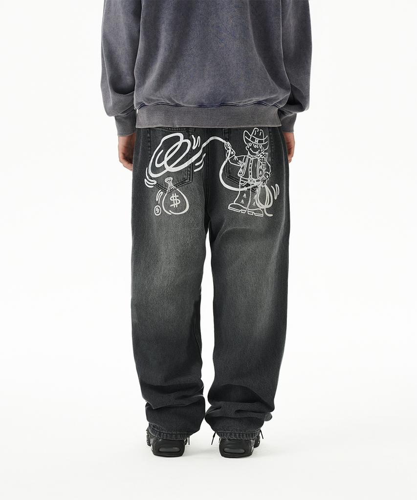 MAHAGRID Back Logo Washed Denim Pant Black(Mg2Ffmd113A)