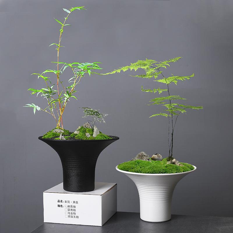 Modern Wabi-**** Style Fortune Tree Wenzhu Landscaping Flower Pot Ceramic Simple Retro Indoor Desktop Potted Flower Device