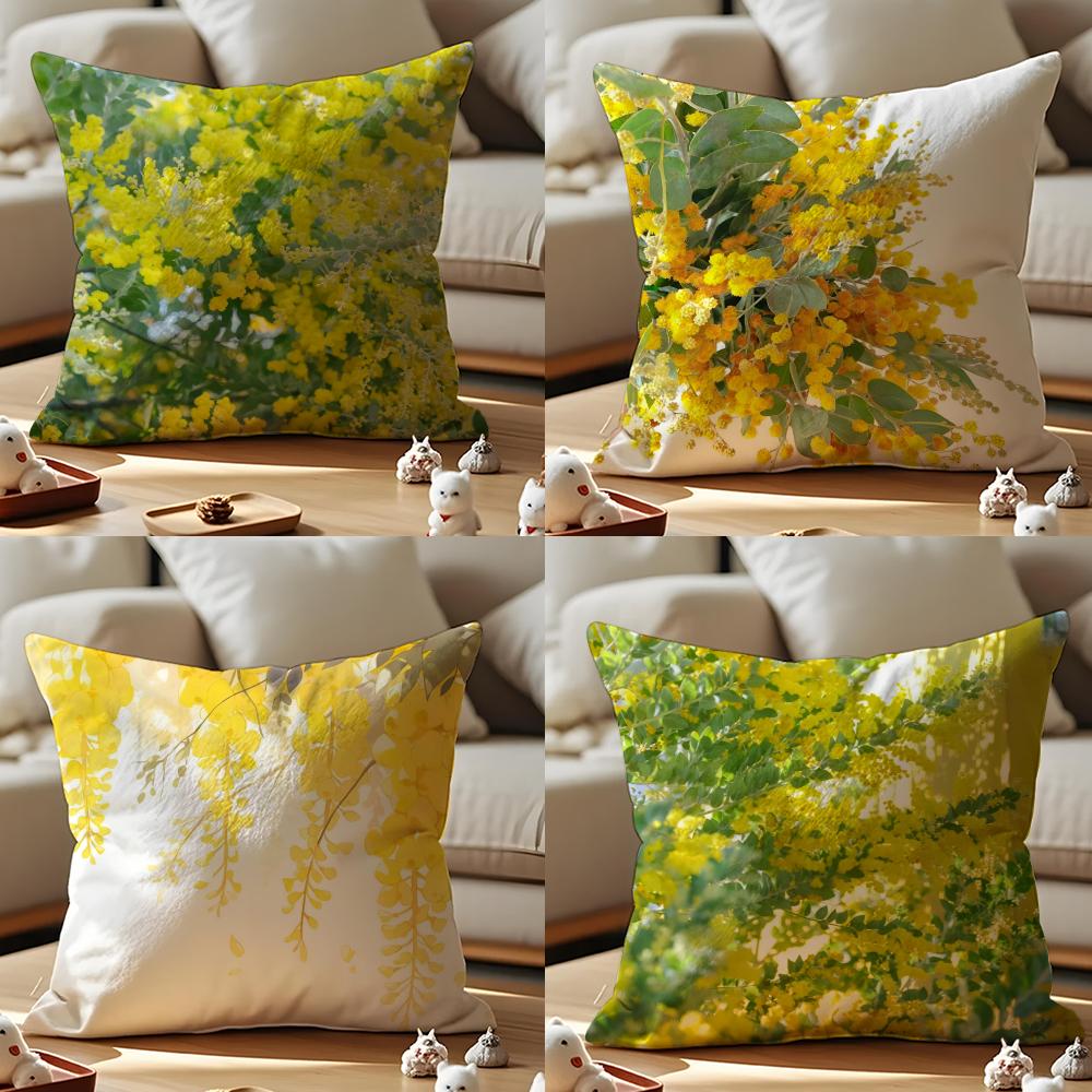 Fashion Acacia Cushion Cover Anti-dustmite Pillowcase Invisible Zipper Silky Short Plush Sofa Cushion Cover