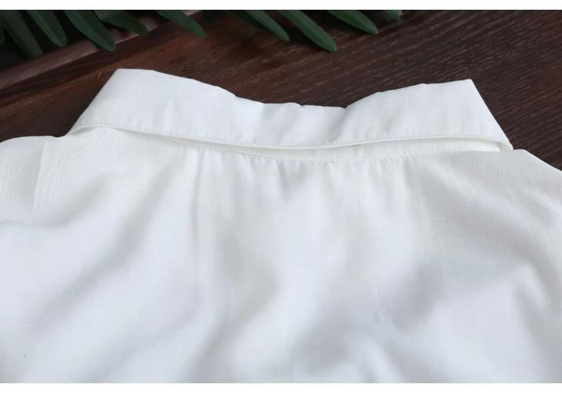 Women's Summer White Shirt: Artistic Loose-Fit, Mid-Length, Sun Protection, Thin Jacket with High-Low Hem.