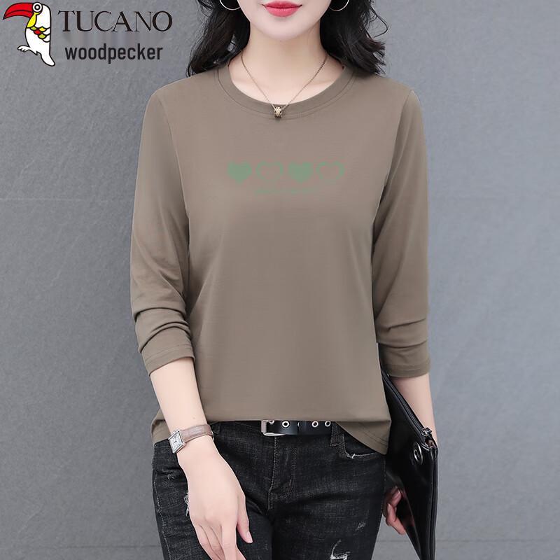 Woodpecker Women's Round Neck Heart Print Long-Sleeve T-Shirt