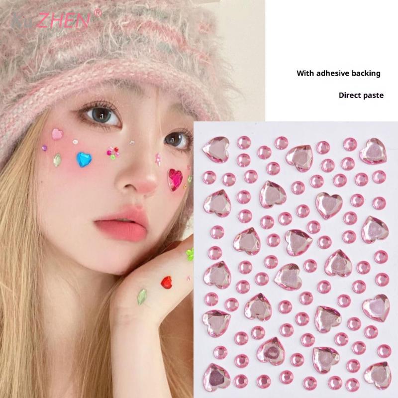 Bunter Herzform Diamant Edelstein Aufkleber 3D Gesicht Strass Tattoo Lidschatten Aufkleber für Festival Party Bühne Körper Make-up Bling