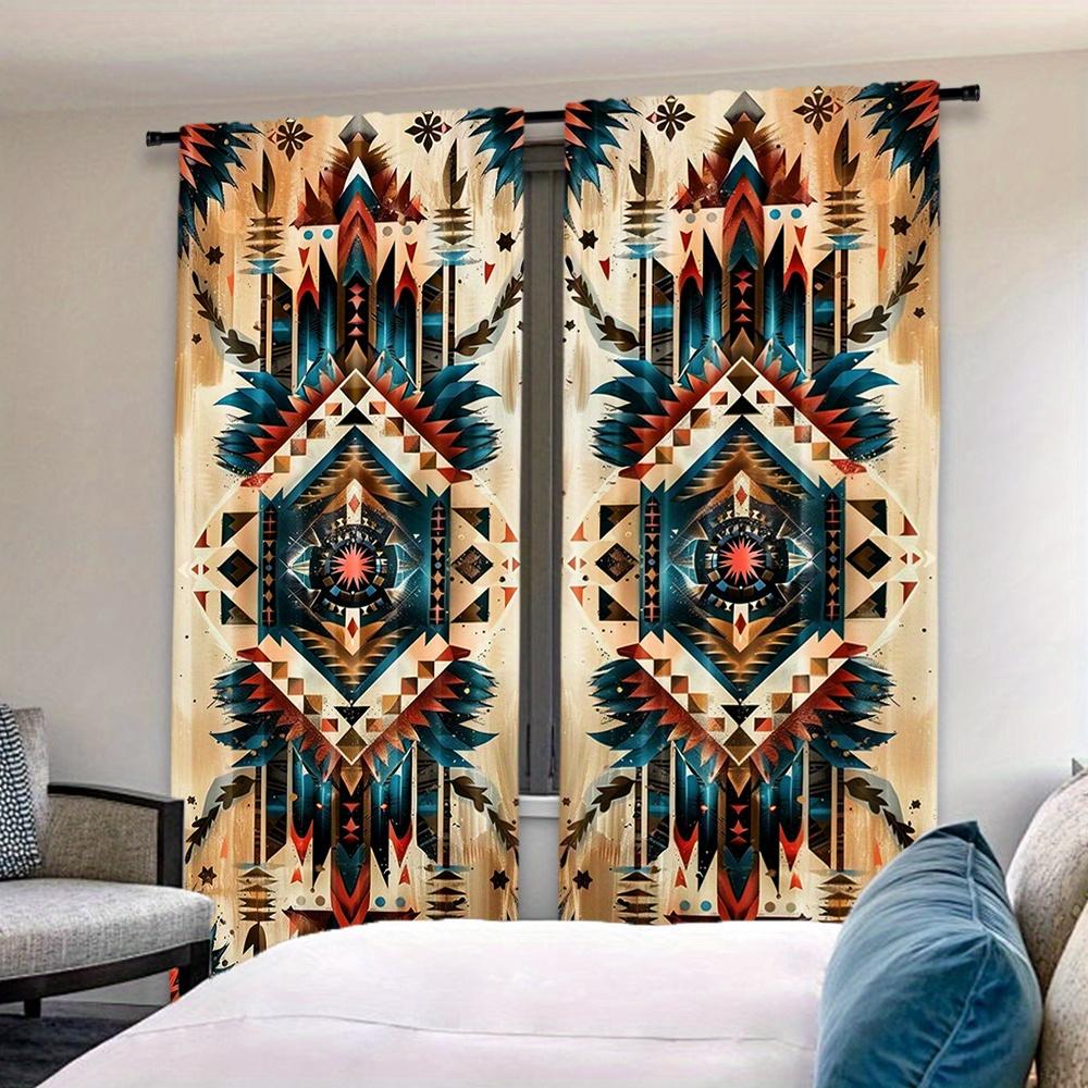 Bohemian Tribal Geometric Curtains Boho Drapes Southwestern Ethnic Style Window Treatment Living Room Bedroom Panel