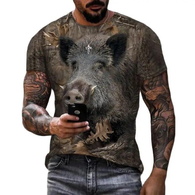 Men's T-shirt Camouflage Hunting Animal Sika Deer 3D Print T Shirts Fashion Bear Pattern Short Sleeve Outdoor Sports Loose Tops