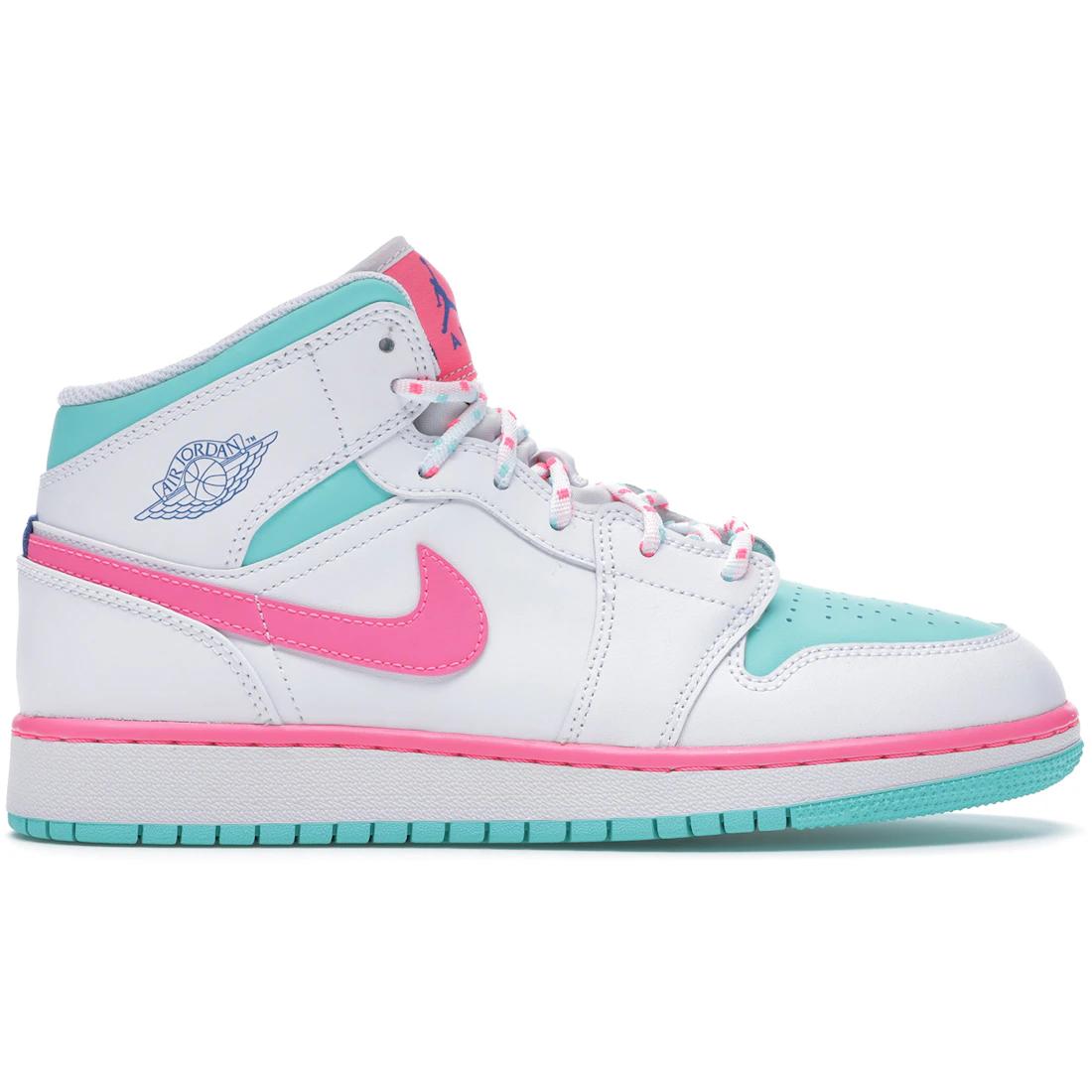

Sneaker Jordan 1 Mid White Pink Green Soar (GS)(555112-102) 36.5