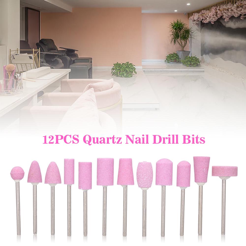 12PCS Quartz Nail Drill Bits Set Nail File Drill Replacement Bits Manicure Nail Art Tools
