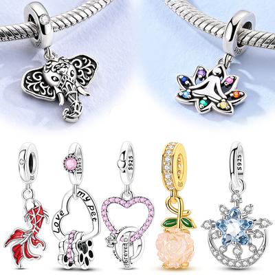 Kupfer Leuchtende Rosen Anhänger Perlen Funkelnder Stern Mond Herz Hängend Passend Original Armband DIY Schmuck Geschenke