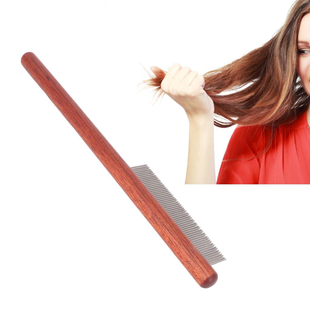 Lice Comb Fine Teeth Ergonomic Wooden Handle Stainless Steel Flea Lice Comb for Hair Care