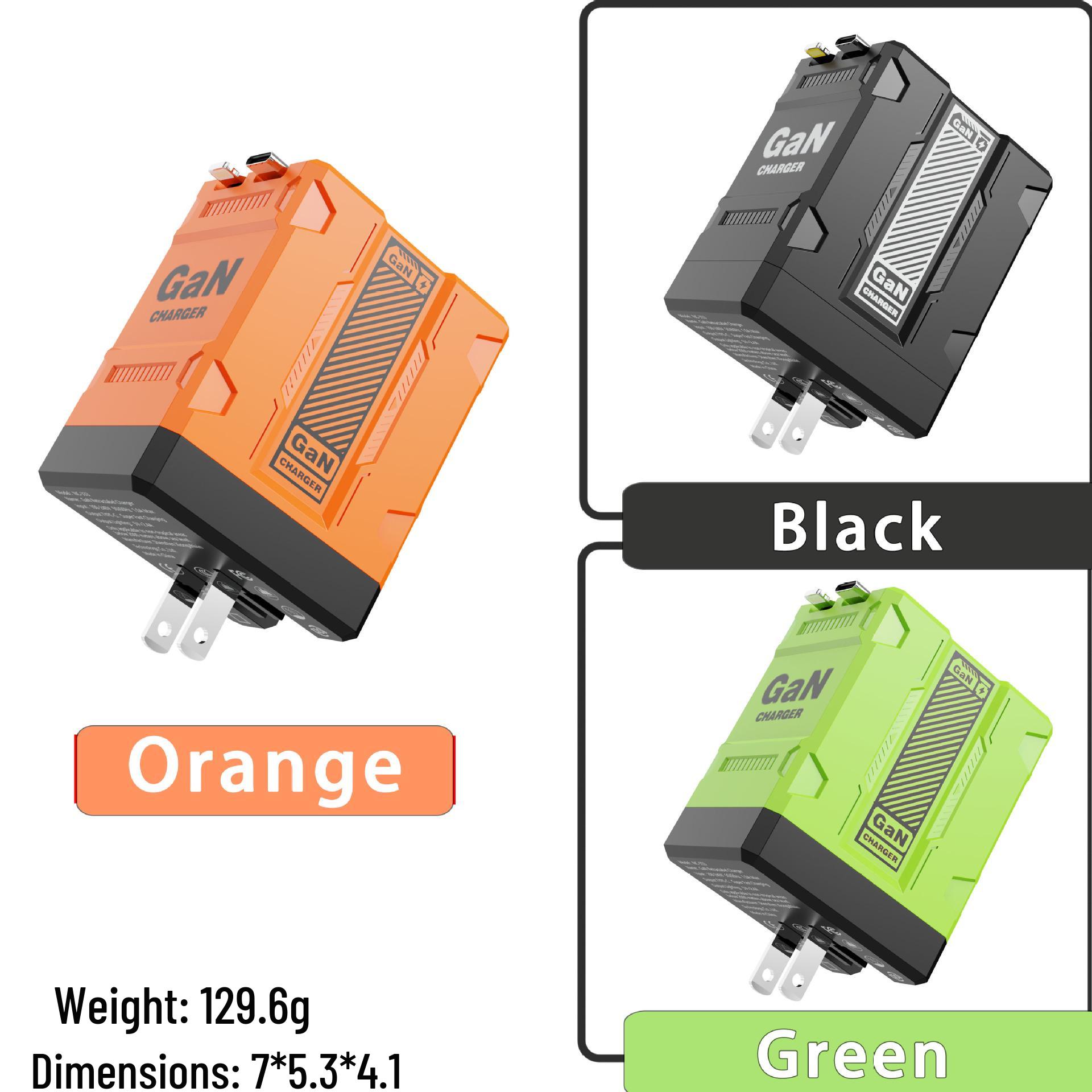 Mecha Style Gallium Nitride Charger with Dual Retractable Cables for Fast Charging Apple & Xiaomi Devices US Standard Single Head