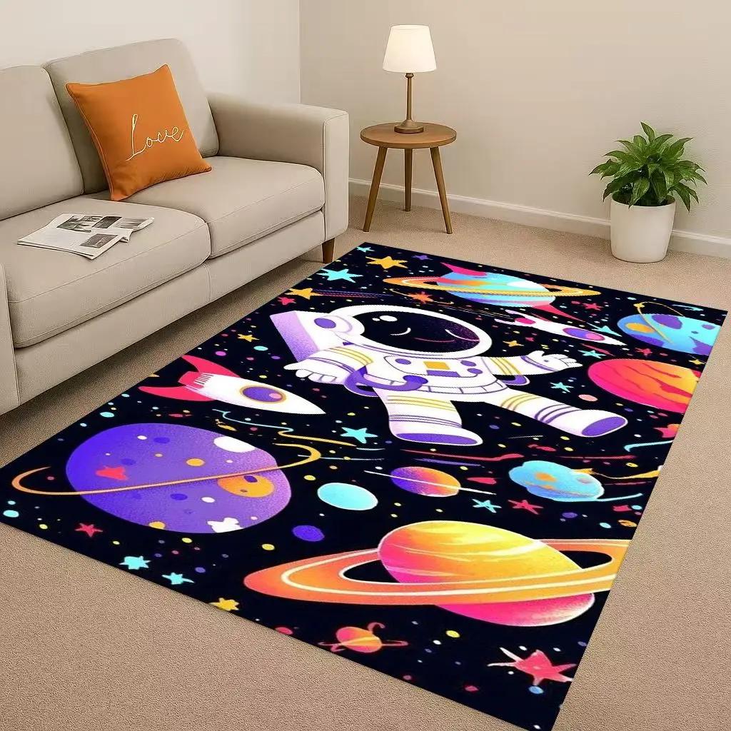 3D Cartoon Astronaut Spaceman Planet Living Room Non-Slip Area Rug Carpet for Bedroom Playroom Sofa,Home Decor Doormat Christmas